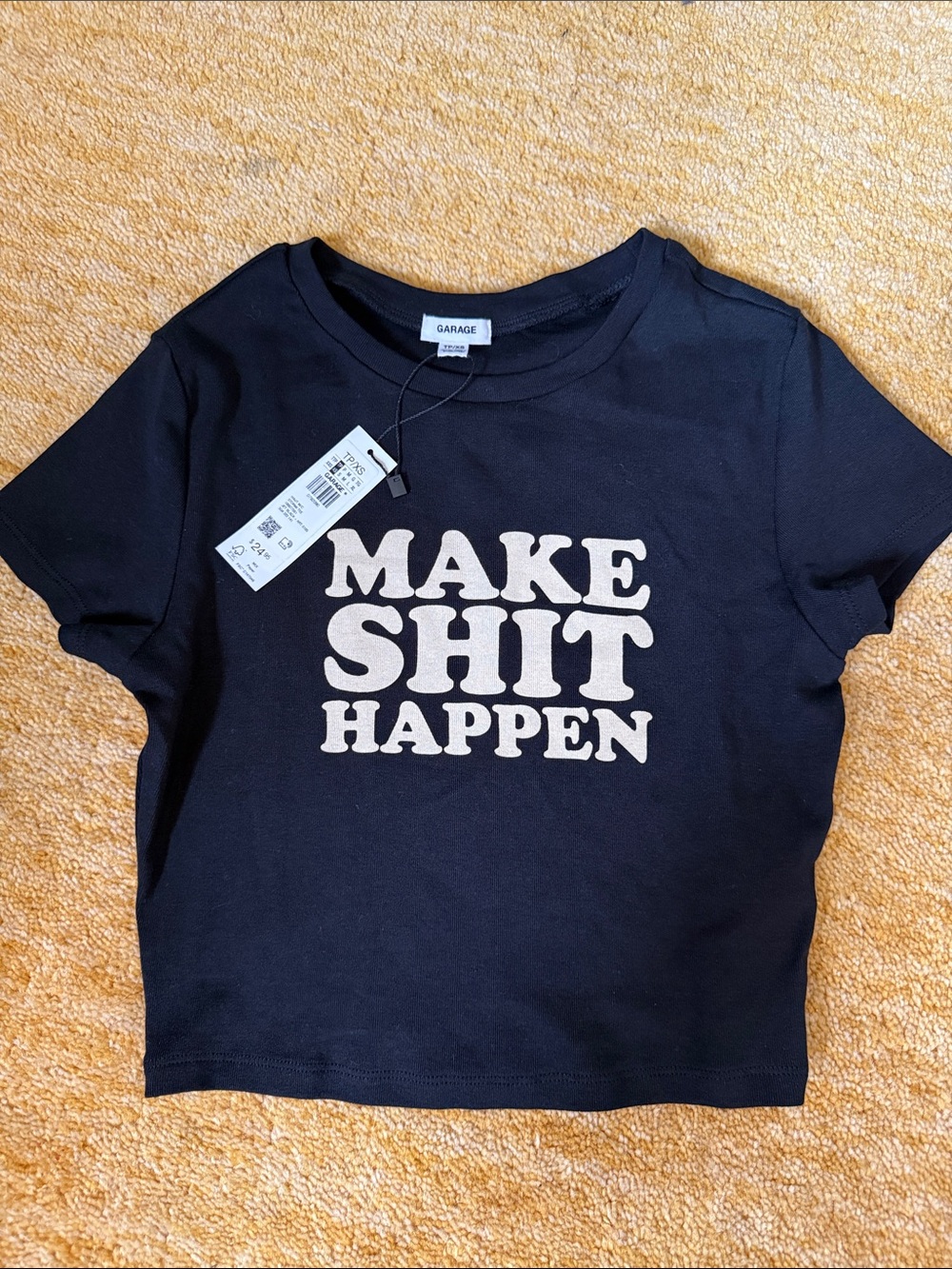 NWT Garage Black Short-Sleeve Tee with Beige 'MAKE SHIT HAPPEN' Print